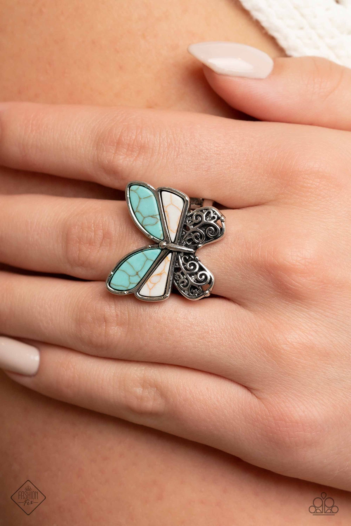 Wild Wings Turquoise Blue Stone Butterfly Ring - Paparazzi Accessories-on model - CarasShop.com - $5 Jewelry by Cara Jewels