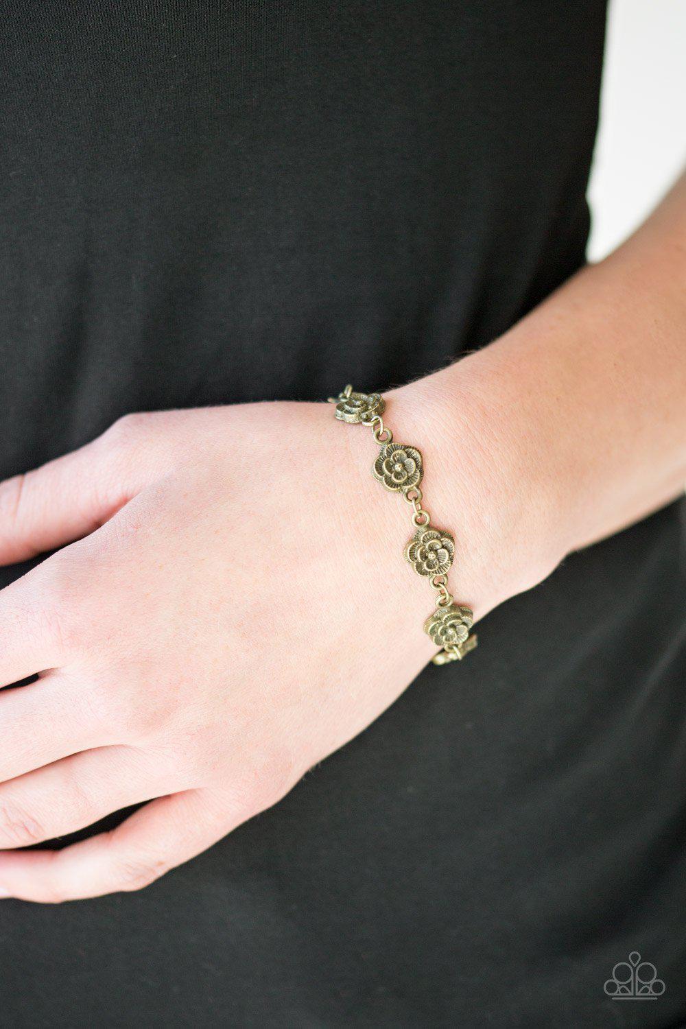 Wildflower Wonderland Brass Flower Charm Bracelet - Paparazzi Accessories-CarasShop.com - $5 Jewelry by Cara Jewels