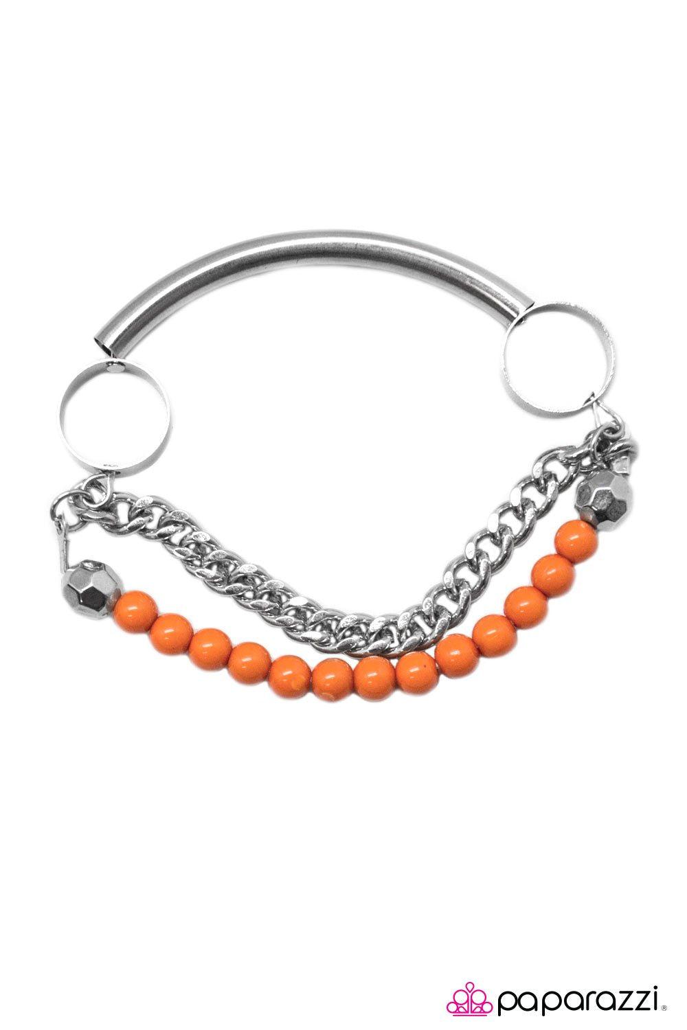 Wined and Dined Silver and Orange Bracelet - Paparazzi Accessories-CarasShop.com - $5 Jewelry by Cara Jewels