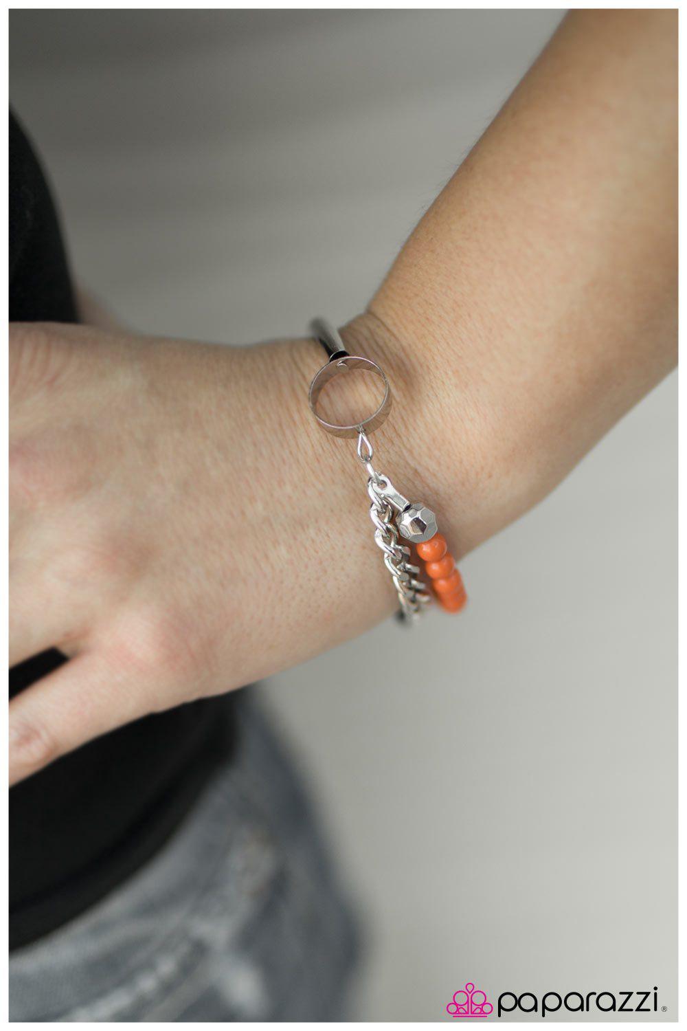Wined and Dined Silver and Orange Bracelet - Paparazzi Accessories-CarasShop.com - $5 Jewelry by Cara Jewels