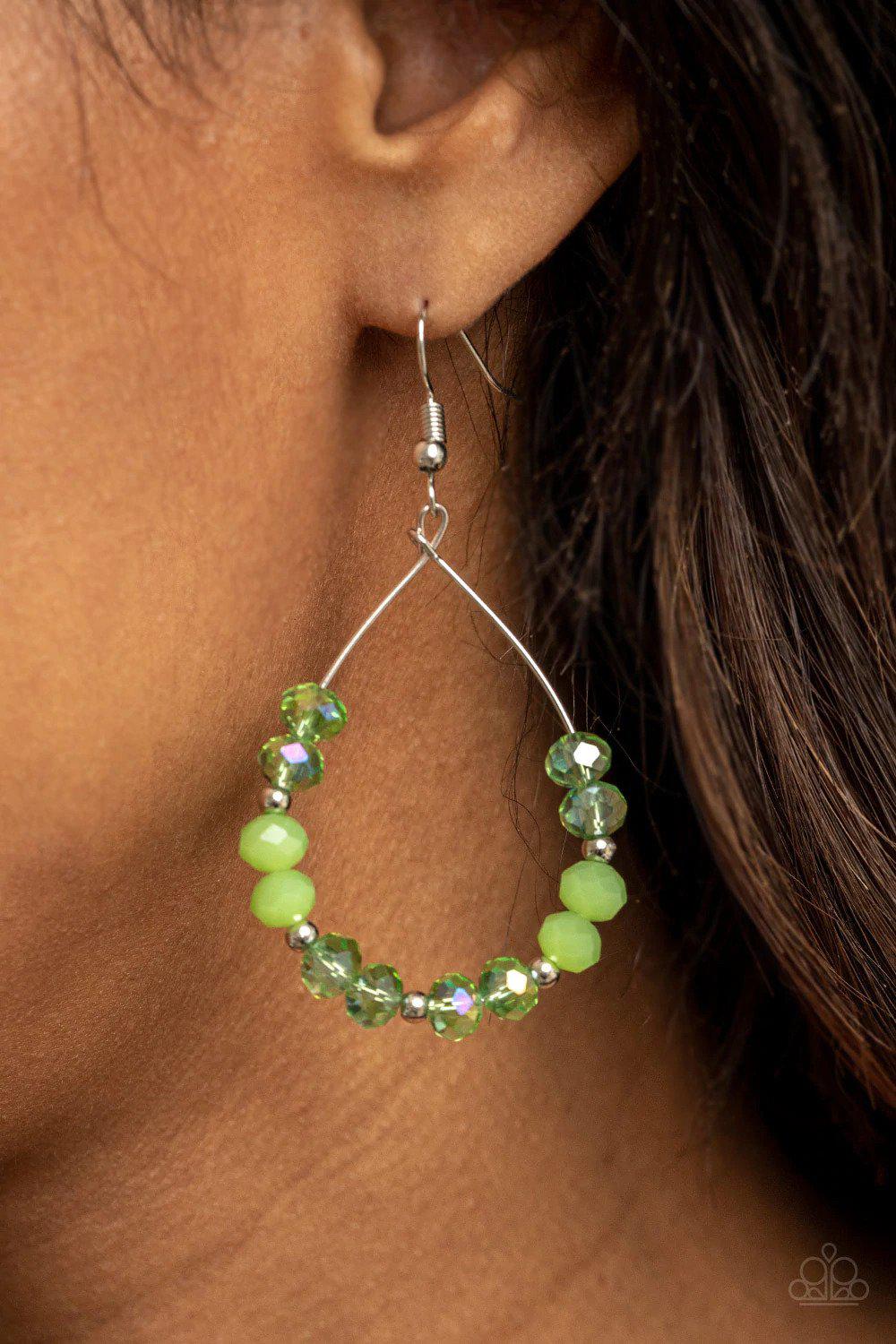 Wink Wink Green Earrings - Paparazzi Accessories- on model - CarasShop.com - $5 Jewelry by Cara Jewels