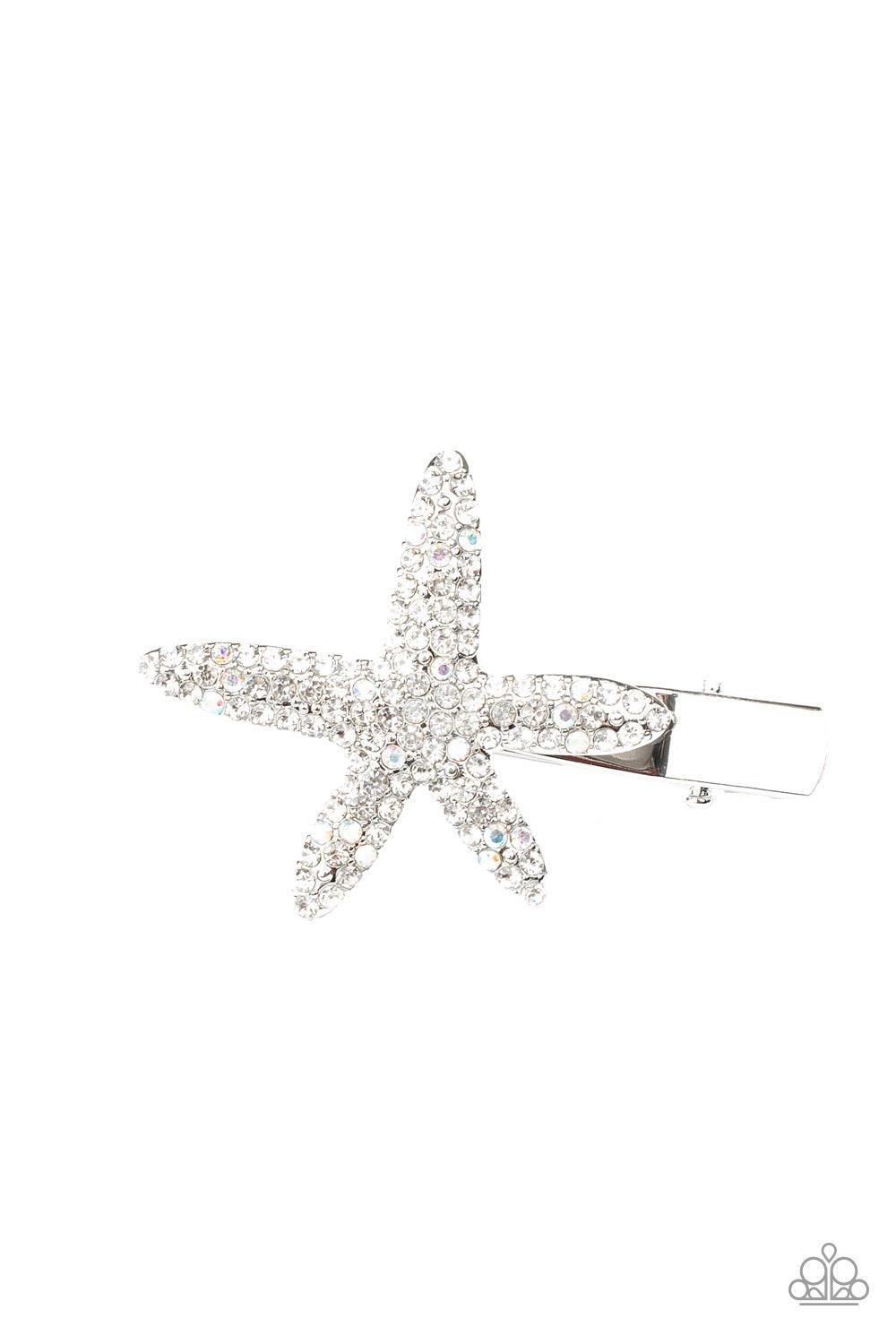 Wish On a STARFISH White Rhinestone Hair Clip - Paparazzi Accessories-CarasShop.com - $5 Jewelry by Cara Jewels