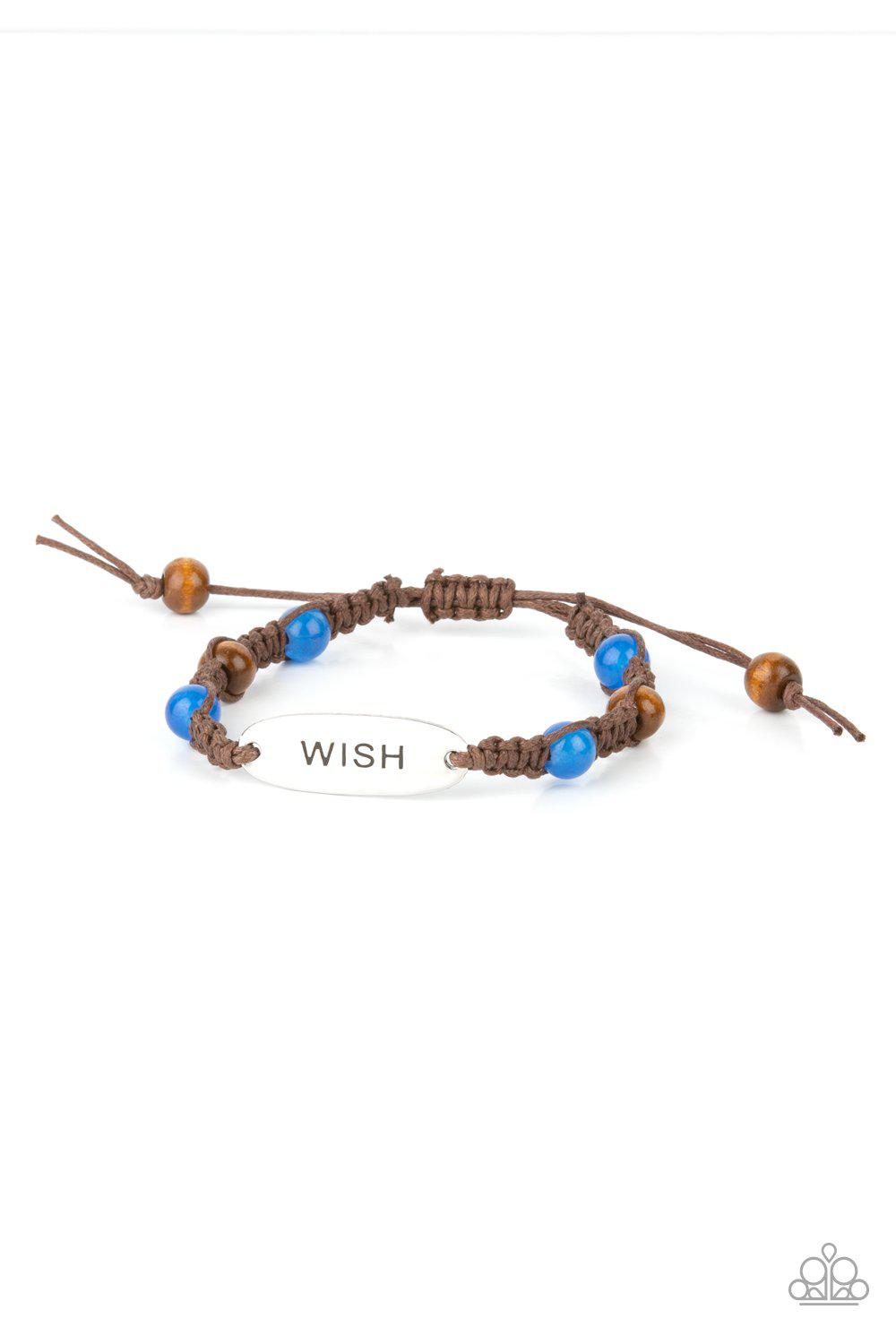 WISH This Way Blue Inspirational Urban Knot Bracelet - Paparazzi Accessories- lightbox - CarasShop.com - $5 Jewelry by Cara Jewels