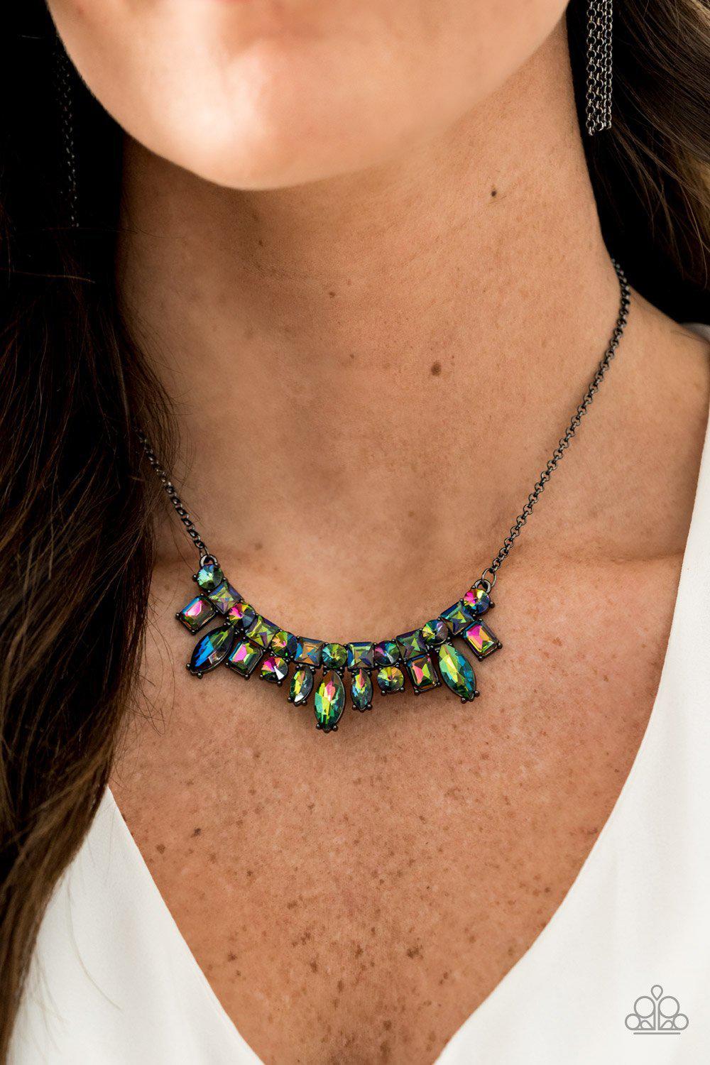 Wish Upon A ROCK STAR Multi-color &quot;Oil Spill&quot; Gem Necklace - Paparazzi Accessories-CarasShop.com - $5 Jewelry by Cara Jewels