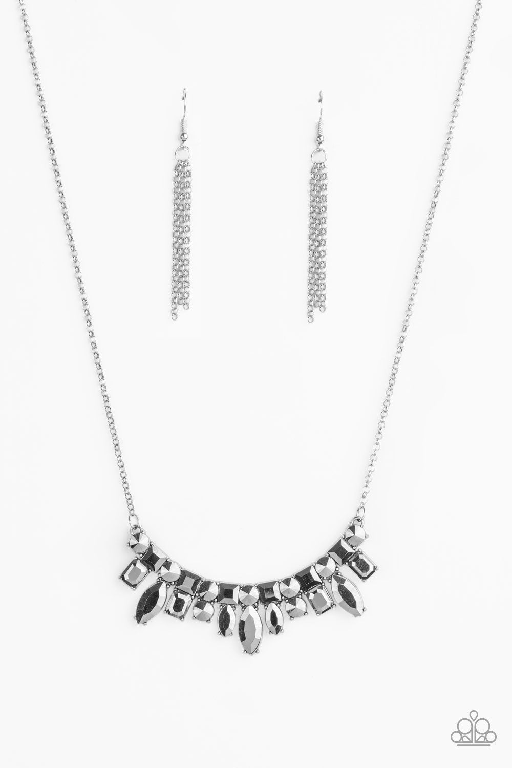 Wish Upon A ROCKSTAR Silver Hematite Rhinestone Necklace - Paparazzi Accessories - lightbox -CarasShop.com - $5 Jewelry by Cara Jewels