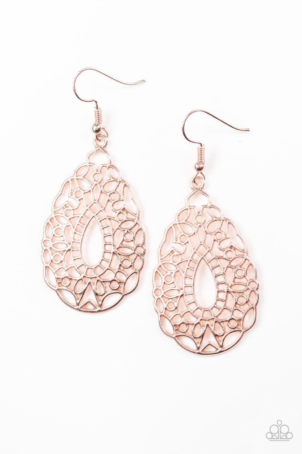 Wisteria Histeria Rose Gold Earrings - Paparazzi Accessories-CarasShop.com - $5 Jewelry by Cara Jewels