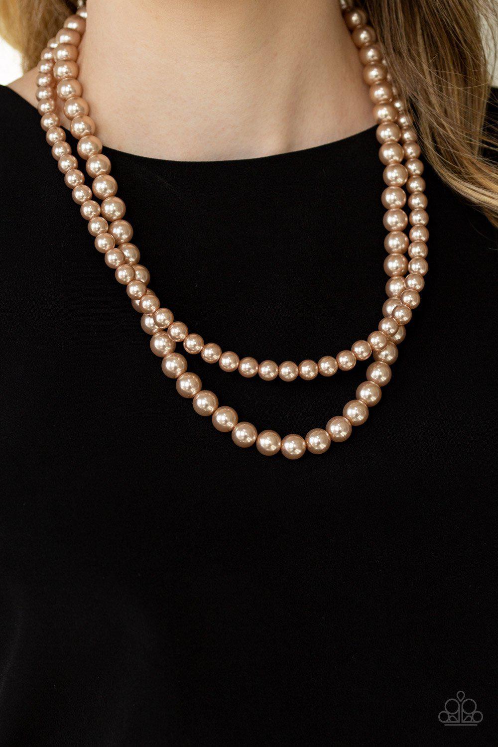 Woman of the Century Brown Pearl Necklace - Paparazzi Accessories - model -CarasShop.com - $5 Jewelry by Cara Jewels