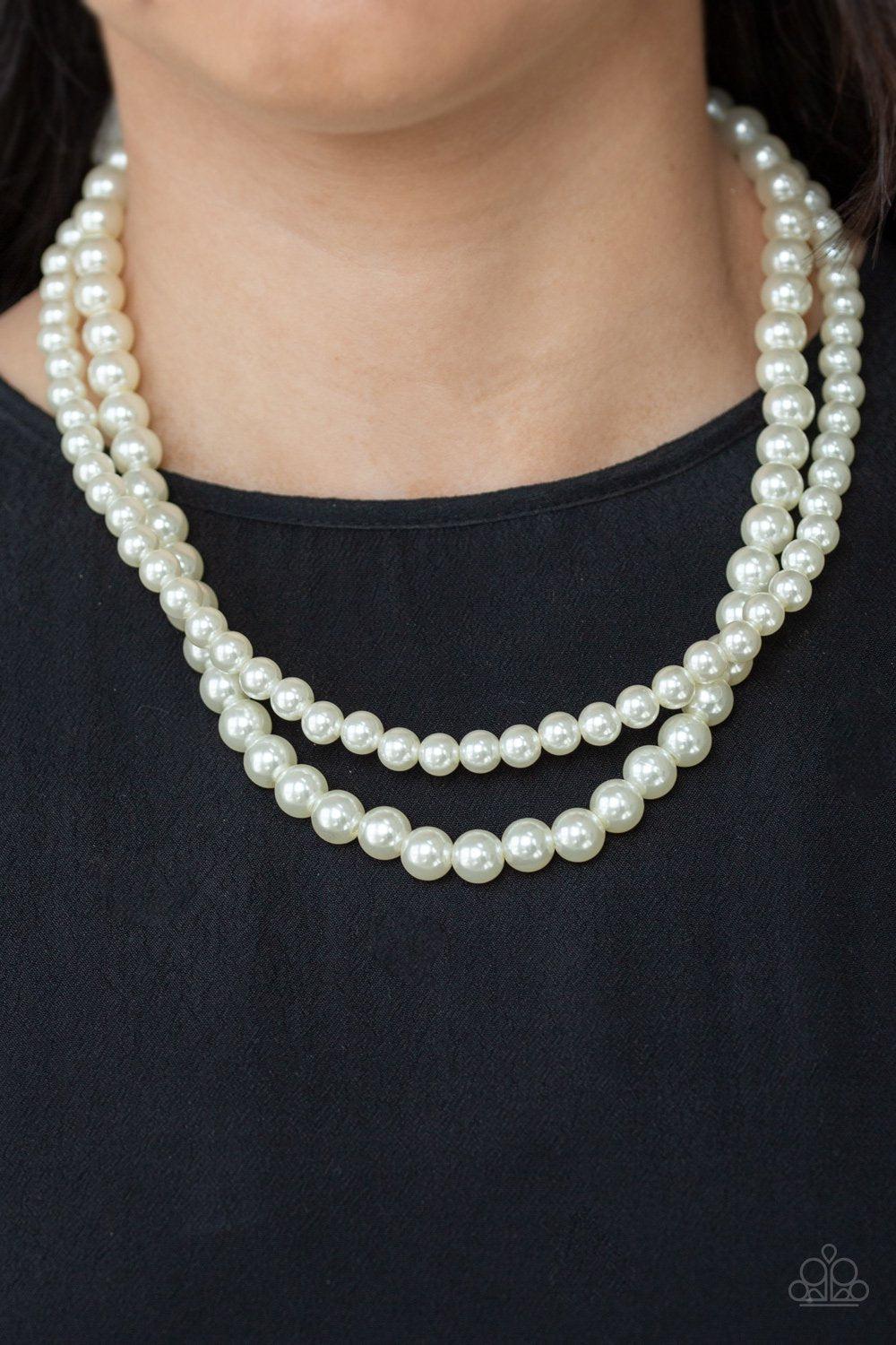 Woman Of The Century White Pearl Necklace - Paparazzi Accessories - model -CarasShop.com - $5 Jewelry by Cara Jewels