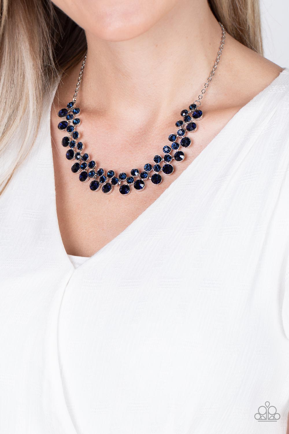 Won The Lottery Blue Rhinestone Necklace - Paparazzi Accessories-on model - CarasShop.com - $5 Jewelry by Cara Jewels