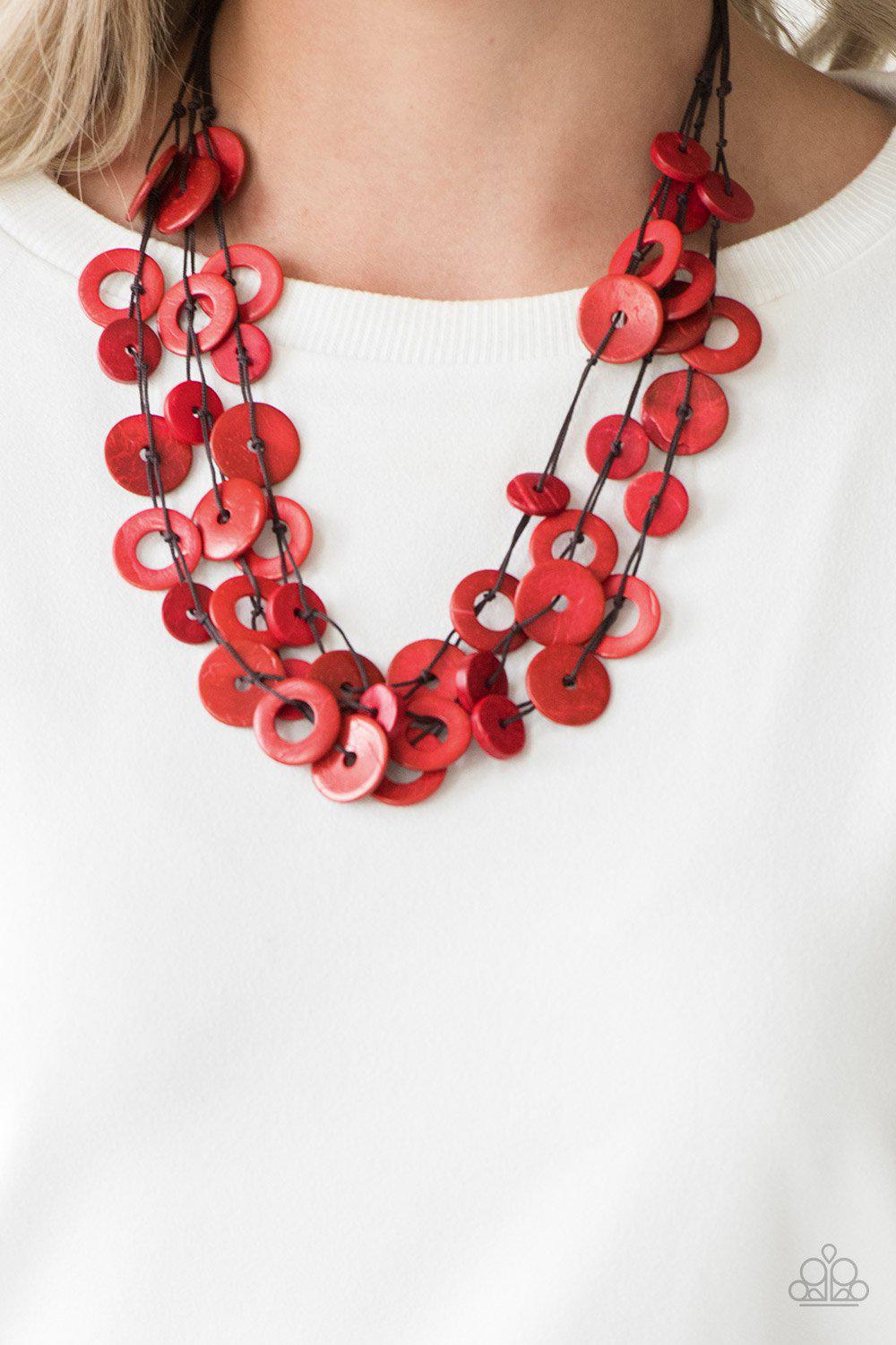 Wonderfully Walla Walla Red Wood Necklace - Paparazzi Accessories-CarasShop.com - $5 Jewelry by Cara Jewels