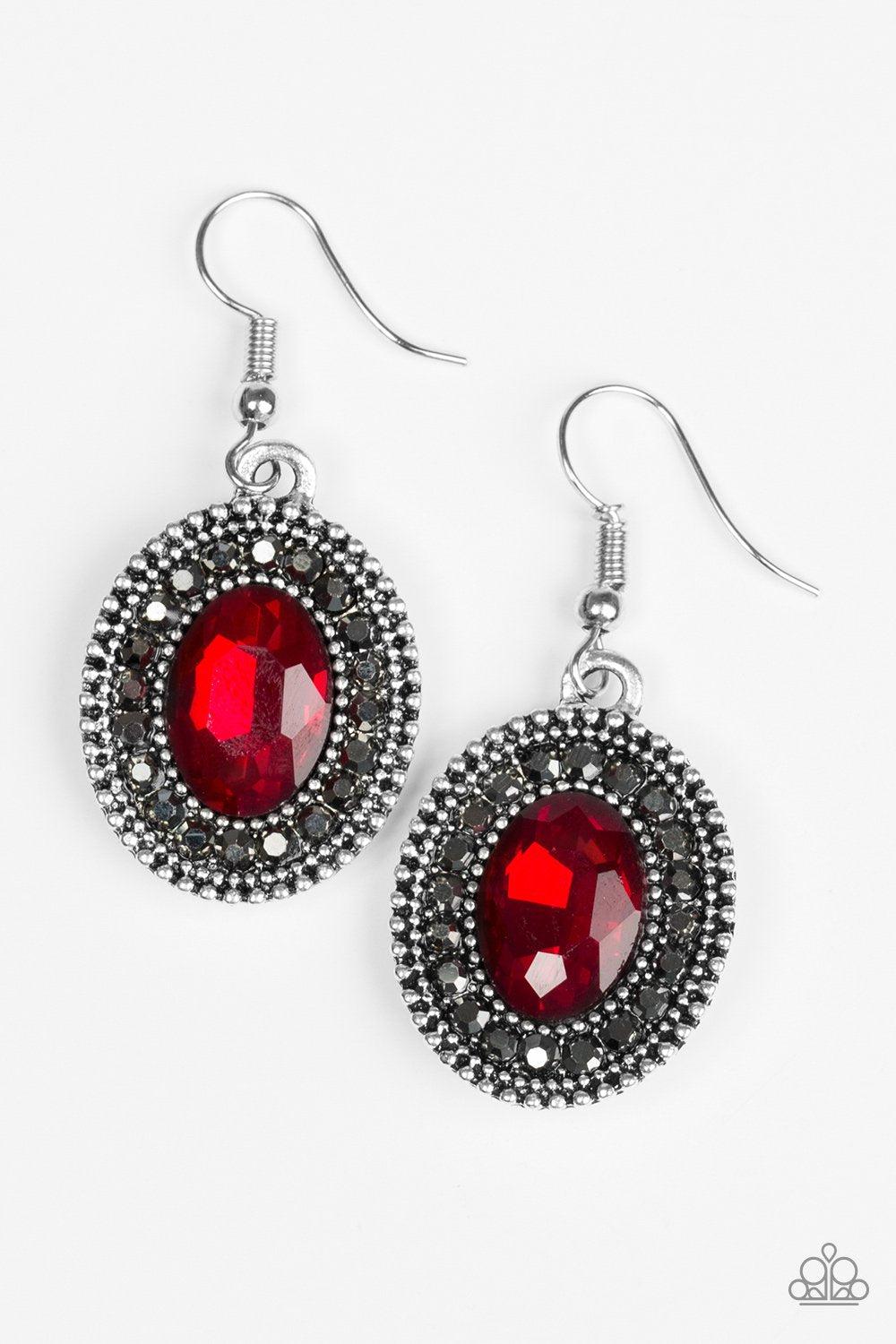 Wonderfully West Side Story Red Rhinestone Earrings - Paparazzi Accessories-CarasShop.com - $5 Jewelry by Cara Jewels