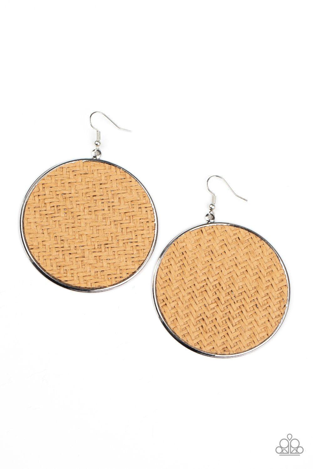 Wonderfully Woven Brown Weave Earrings - Paparazzi Accessories-CarasShop.com - $5 Jewelry by Cara Jewels