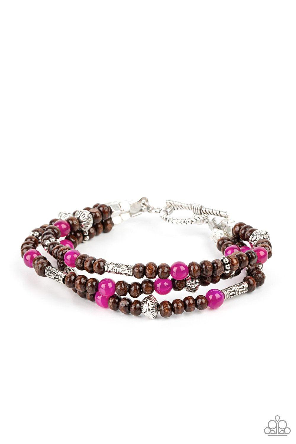Woodsy Walkabout Pink Stone and Brown Wood Toggle Bracelet - Paparazzi Accessories- lightbox - CarasShop.com - $5 Jewelry by Cara Jewels