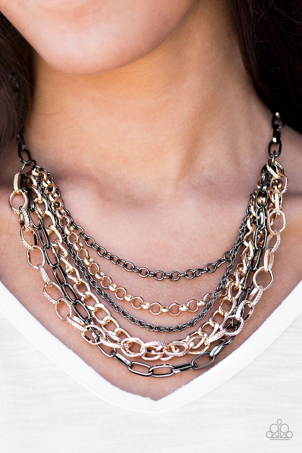 Word On The Street Gunmetal and Gold Necklace - Paparazzi Accessories-CarasShop.com - $5 Jewelry by Cara Jewels