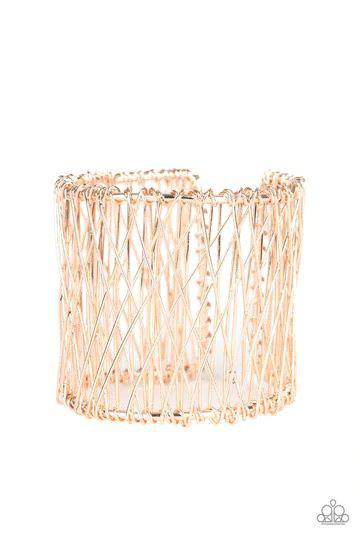 Work for WIRE Rose Gold Cuff Bracelet- Paparazzi Accessories - lightbox - CarasShop.com - $5 Jewelry by Cara Jewels