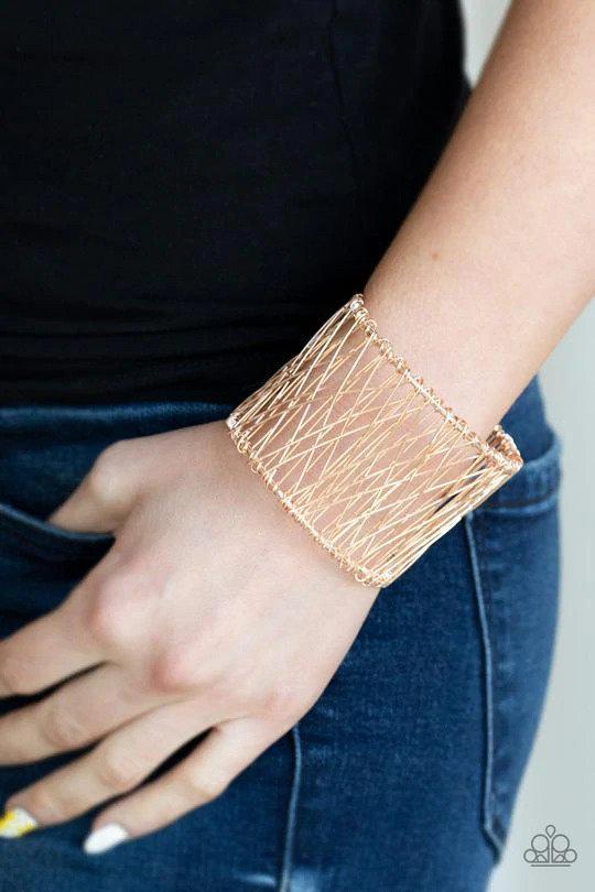 Work for WIRE Rose Gold Cuff Bracelet - Paparazzi Accessories -on model - CarasShop.com - $5 Jewelry by Cara Jewels
