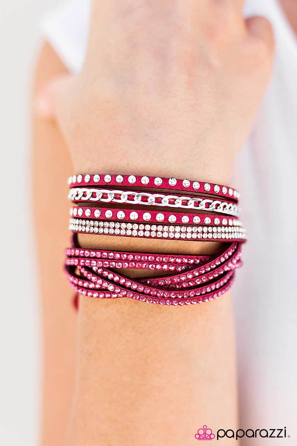 Work Your Magic Pink Braided Double-wrap Snap Bracelet - Paparazzi Accessories-CarasShop.com - $5 Jewelry by Cara Jewels
