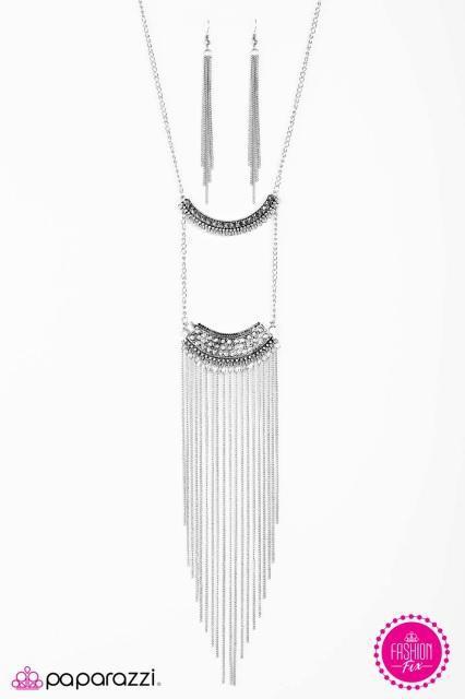 World Class Wonder Silver Fringe Necklace and matching Earrings - Paparazzi Accessories-CarasShop.com - $5 Jewelry by Cara Jewels