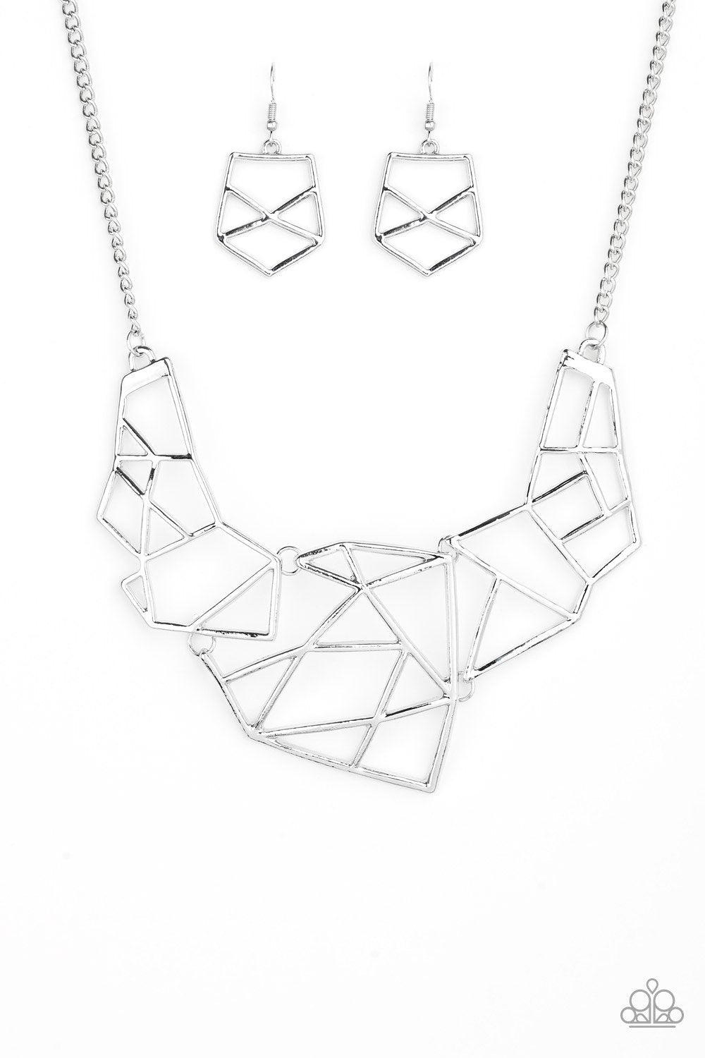 World Shattering Silver Statement Necklace - Paparazzi Accessories- lightbox - CarasShop.com - $5 Jewelry by Cara Jewels