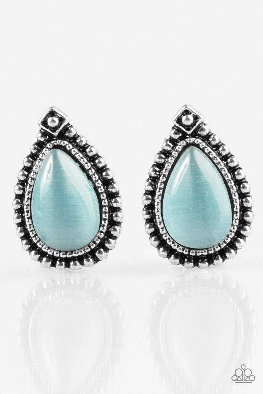 Wouldn&#39;t Gleam Of It Blue Moonstone Teardrop Post Earrings - Paparazzi Accessories-CarasShop.com - $5 Jewelry by Cara Jewels