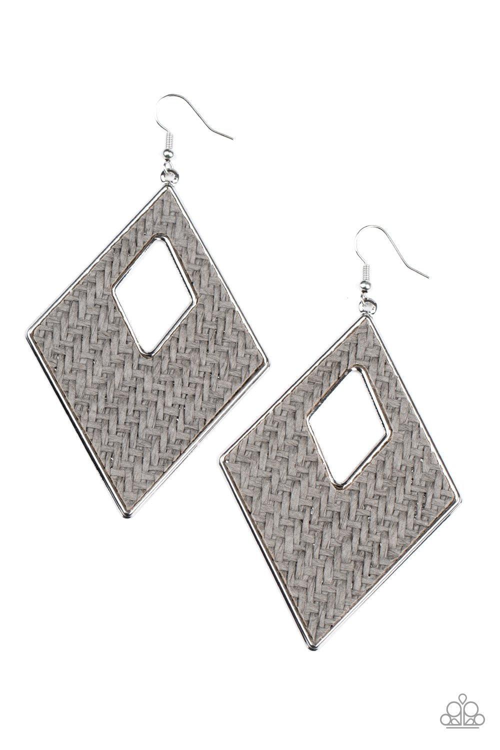 Woven Wanderer Silver Weave Earrings - Paparazzi Accessories - lightbox -CarasShop.com - $5 Jewelry by Cara Jewels