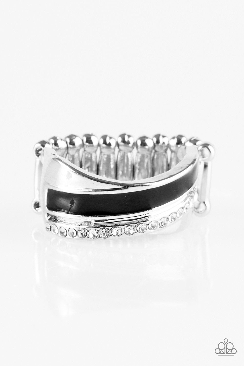 Wrapped In Radiance Silver and Black Ring - Paparazzi Accessories-CarasShop.com - $5 Jewelry by Cara Jewels