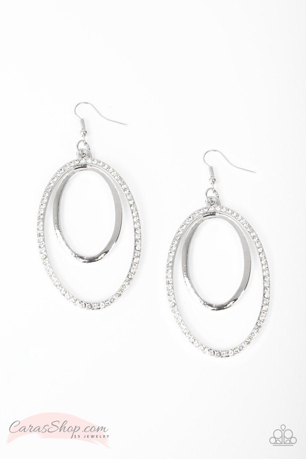 Wrapped In Wealth - Silver and White Rhinestone Earrings - Paparazzi Accessories-CarasShop.com - $5 Jewelry by Cara Jewels