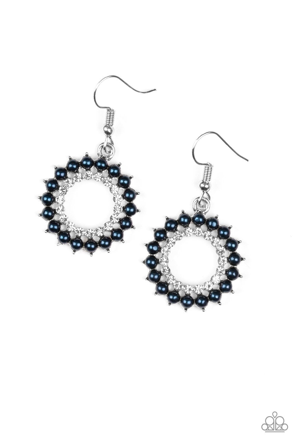 Wreathed In Radiance Metallic Blue Pearl Earrings - Paparazzi Accessories-CarasShop.com - $5 Jewelry by Cara Jewels