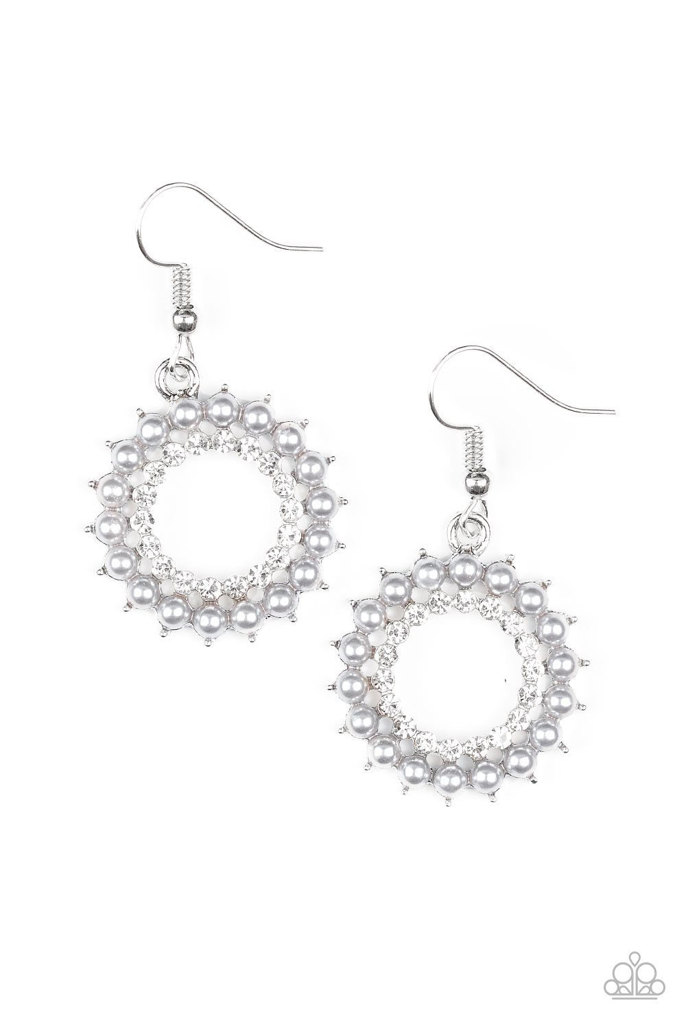 Wreathed In Radiance Silver Pearl Earrings - Paparazzi Accessories-CarasShop.com - $5 Jewelry by Cara Jewels