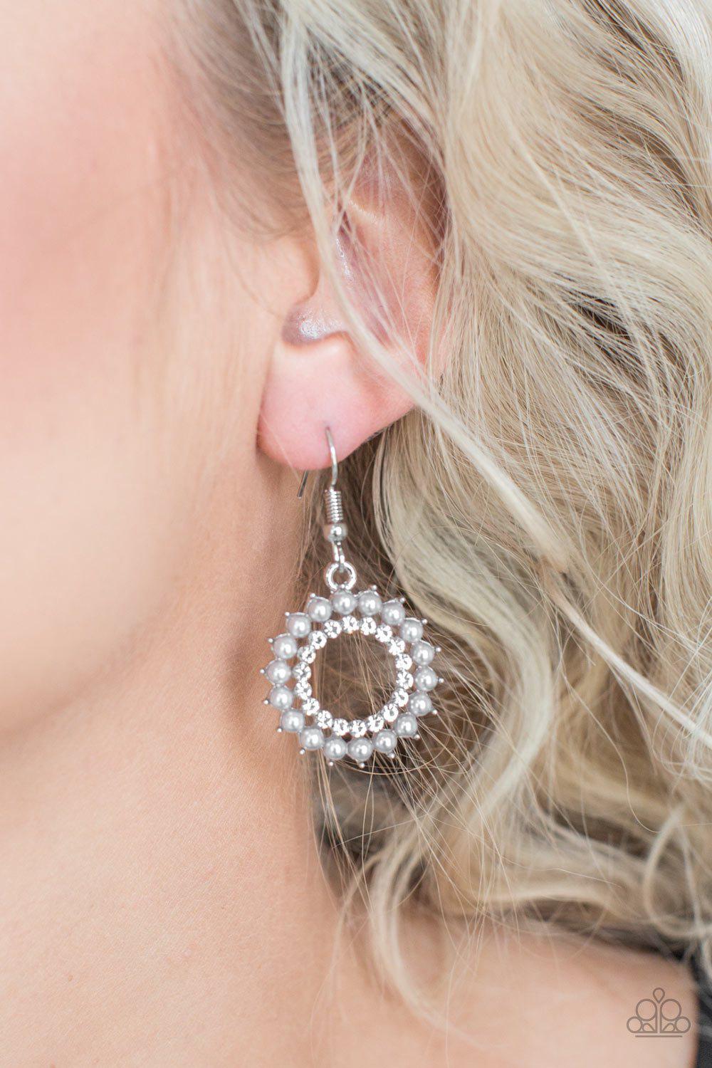Wreathed In Radiance Silver Pearl Earrings - Paparazzi Accessories-CarasShop.com - $5 Jewelry by Cara Jewels