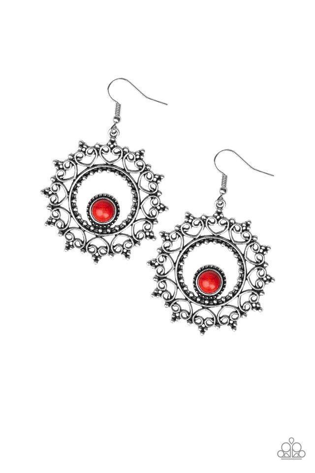 Wreathed in Whimsicality Red and Silver Earrings - Paparazzi Accessories - lightbox -CarasShop.com - $5 Jewelry by Cara Jewels