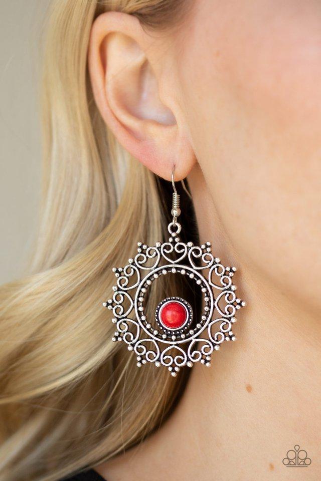 Wreathed in Whimsicality Red and Silver Earrings - Paparazzi Accessories - lightbox -CarasShop.com - $5 Jewelry by Cara Jewels