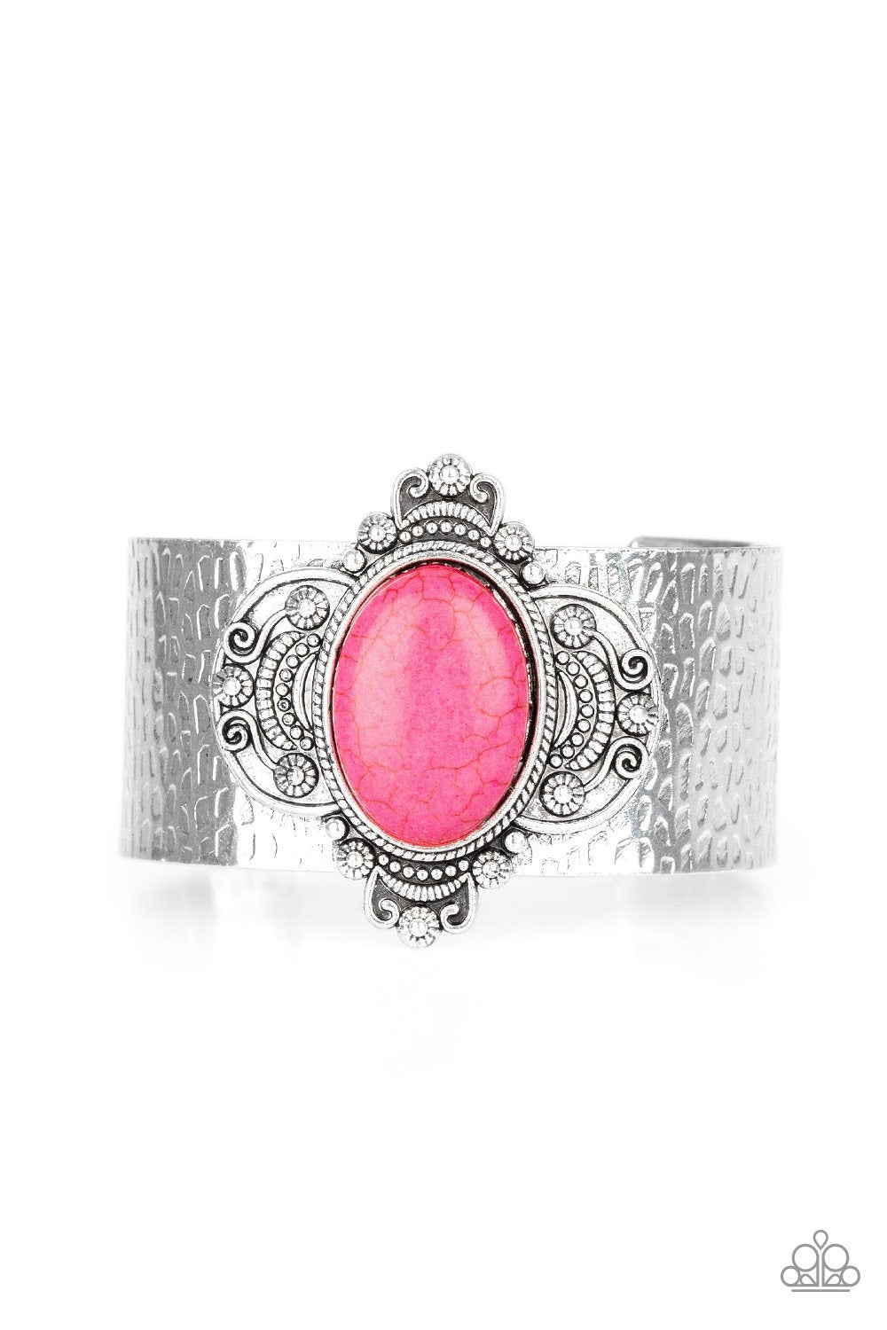 Yes I CANYON Pink Stone and Silver Cuff Bracelet - Paparazzi Accessories-CarasShop.com - $5 Jewelry by Cara Jewels