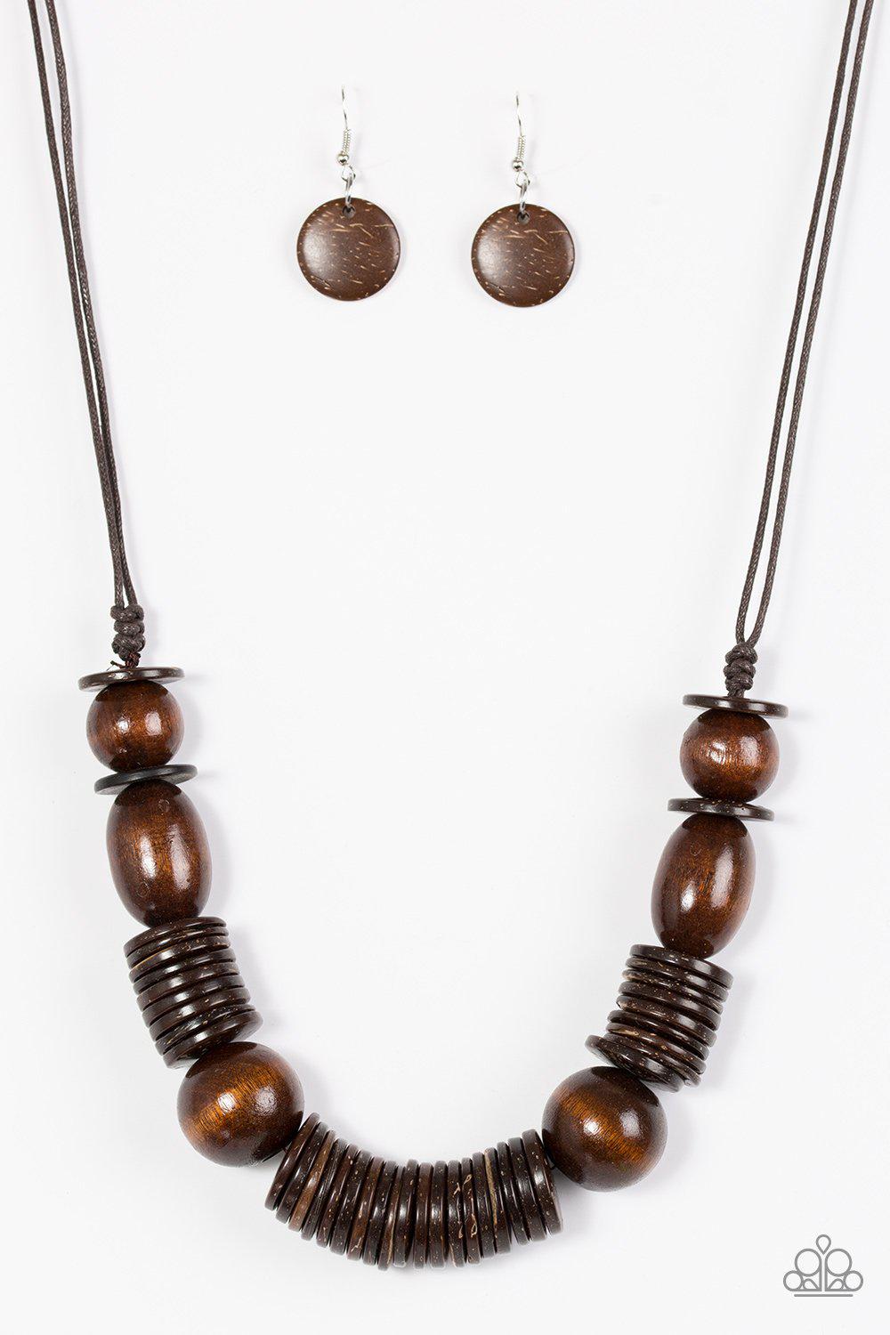 You Better BELIZE It Brown Wood Necklace - Paparazzi Accessories - lightbox -CarasShop.com - $5 Jewelry by Cara Jewels