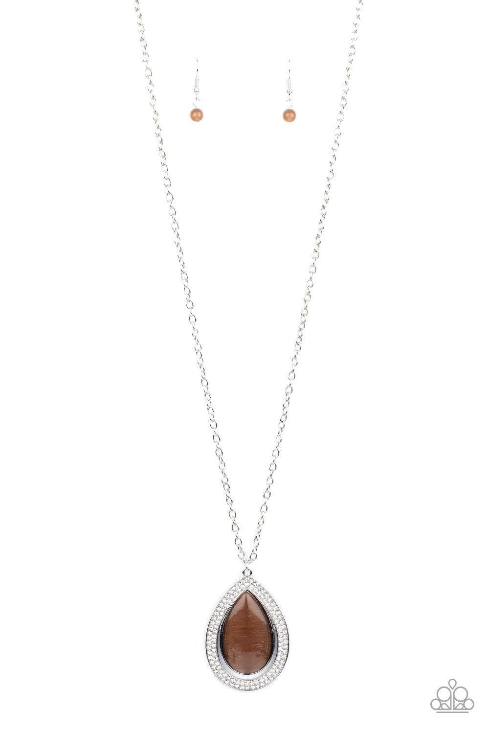 You Dropped This Brown Teardrop Cat&#39;s Eye Stone Necklace - Paparazzi Accessories-CarasShop.com - $5 Jewelry by Cara Jewels