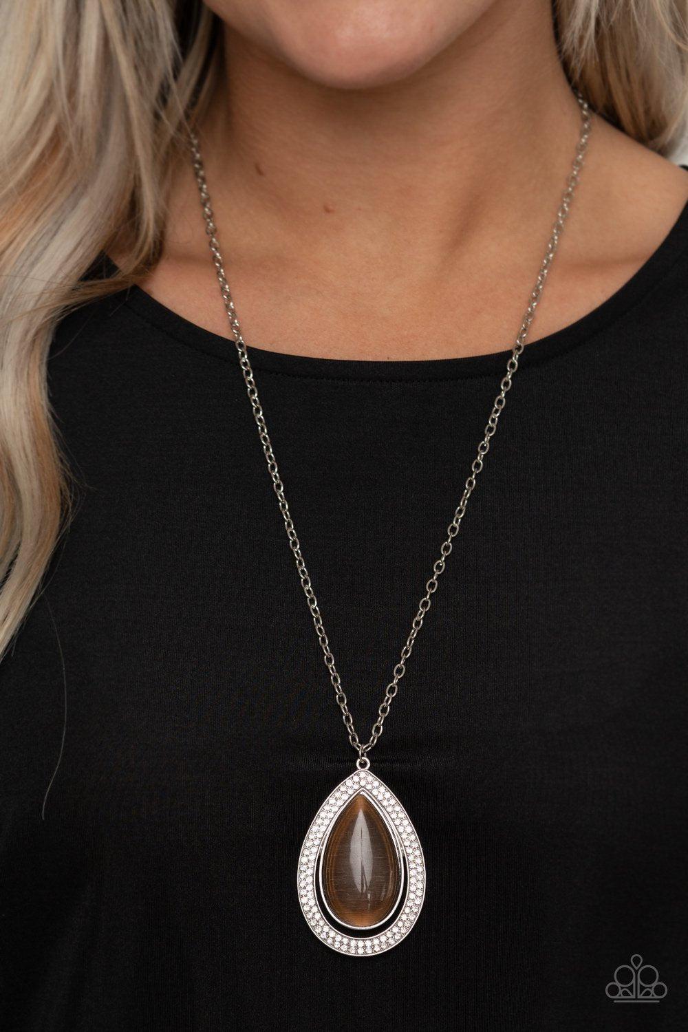 You Dropped This Brown Teardrop Cat&#39;s Eye Stone Necklace - Paparazzi Accessories-CarasShop.com - $5 Jewelry by Cara Jewels