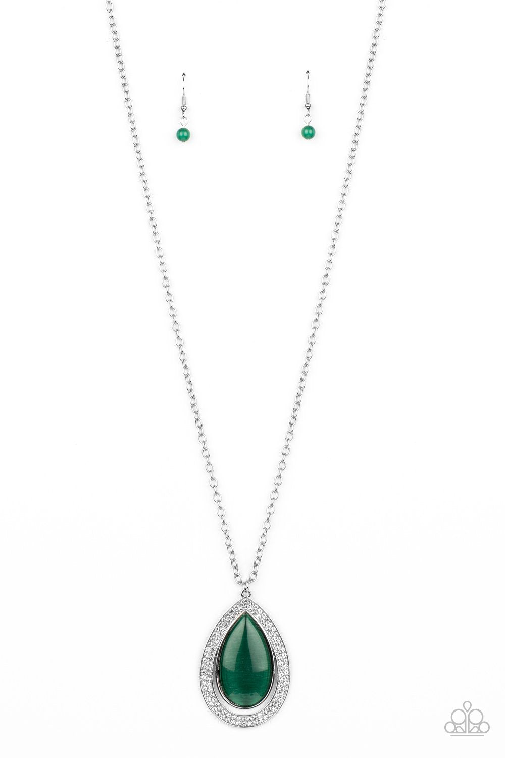 You Dropped This Green Teardrop Cat&#39;s Eye Stone Necklace - Paparazzi Accessories-CarasShop.com - $5 Jewelry by Cara Jewels