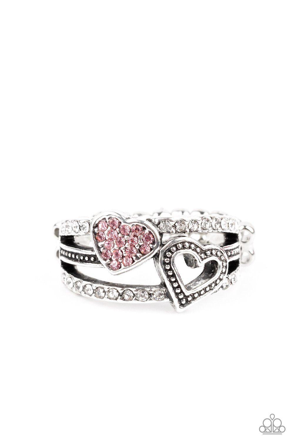 You Make My Heart BLING Pink Rhinestone Double Heart Ring - Paparazzi Accessories - lightbox -CarasShop.com - $5 Jewelry by Cara Jewels