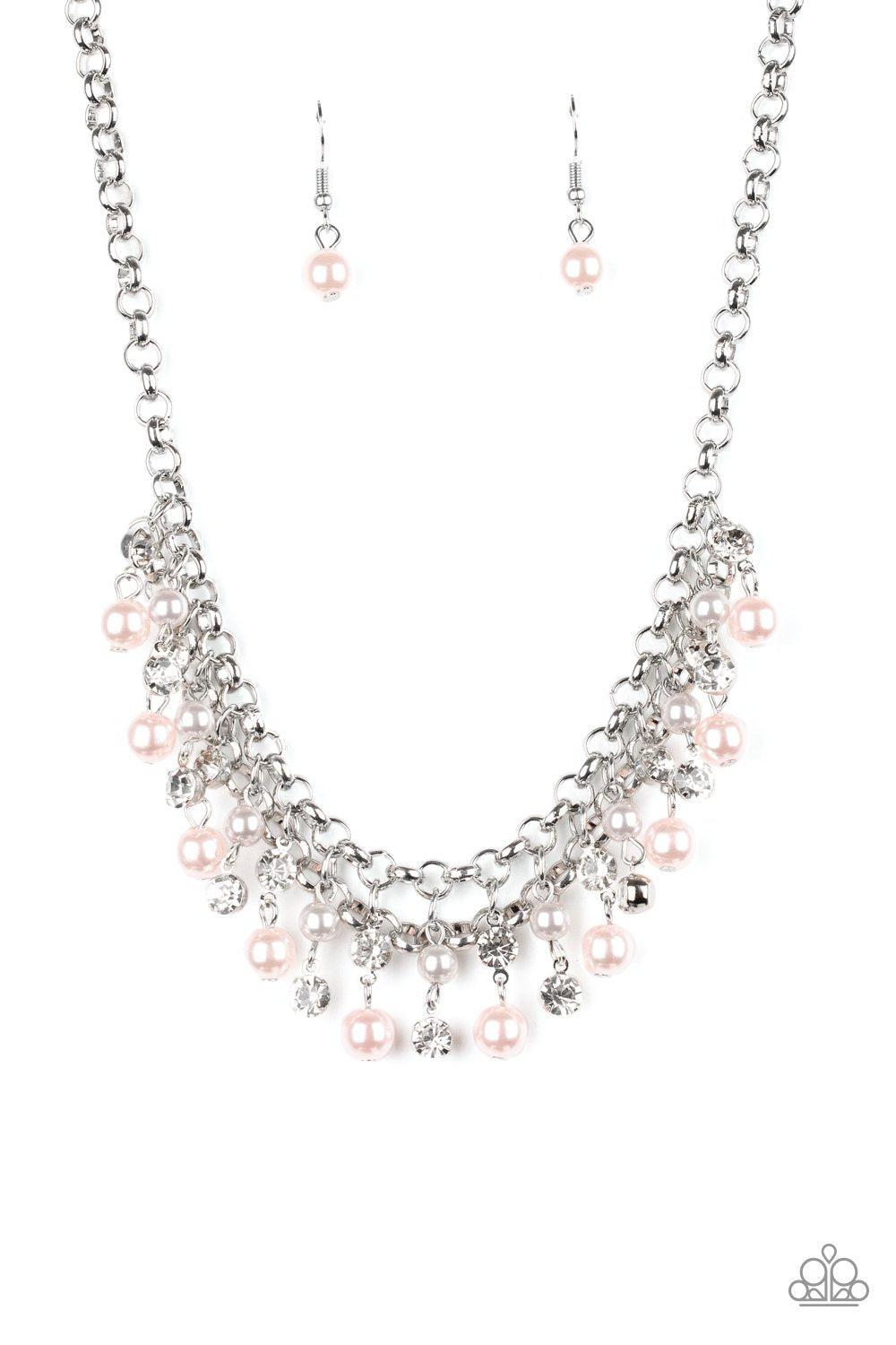 You May Kiss The Bride Multi Pink and White Rhinestone Necklace - Paparazzi Accessories-CarasShop.com - $5 Jewelry by Cara Jewels