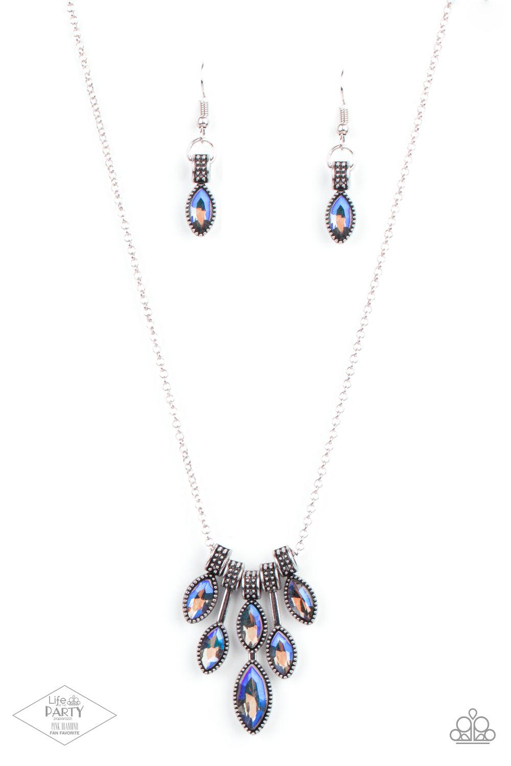 You Should See Me In A Crown Multi Iridescent Blue Rhinestone Necklace - Paparazzi Accessories- lightbox - CarasShop.com - $5 Jewelry by Cara Jewels