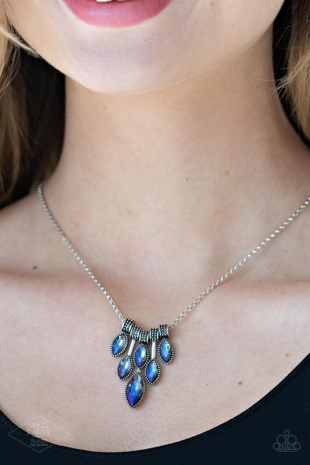 You Should See Me In A Crown Multi Iridescent Blue Rhinestone Necklace - Paparazzi Accessories-on model - CarasShop.com - $5 Jewelry by Cara Jewels