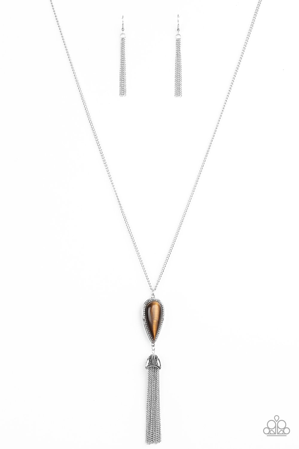 Zen Generation Brown Tiger's Eye Tassel Necklace - Paparazzi Accessories-CarasShop.com - $5 Jewelry by Cara Jewels