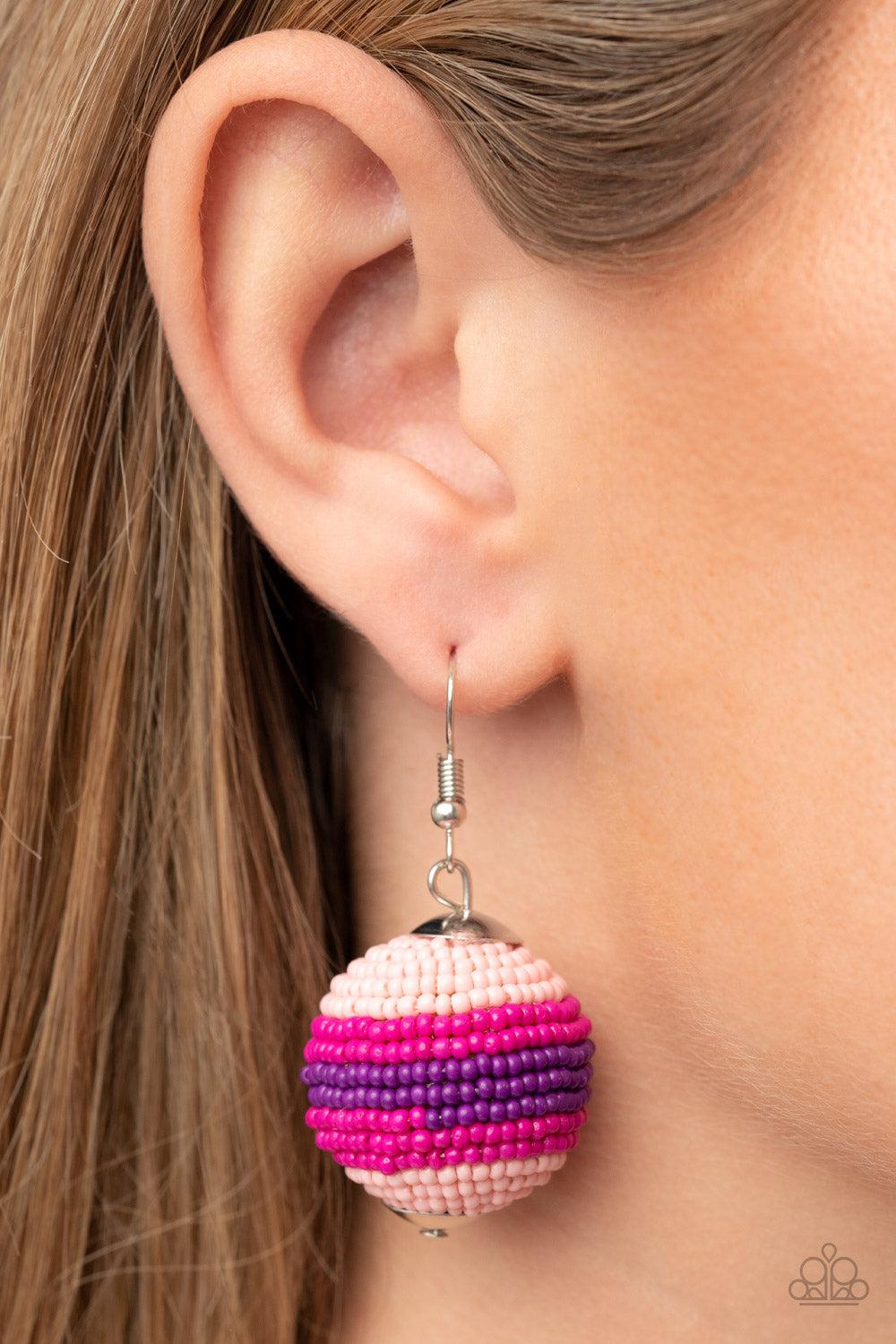 Zest Fest Pink Seed Bead Earrings - Paparazzi Accessories-on model - CarasShop.com - $5 Jewelry by Cara Jewels