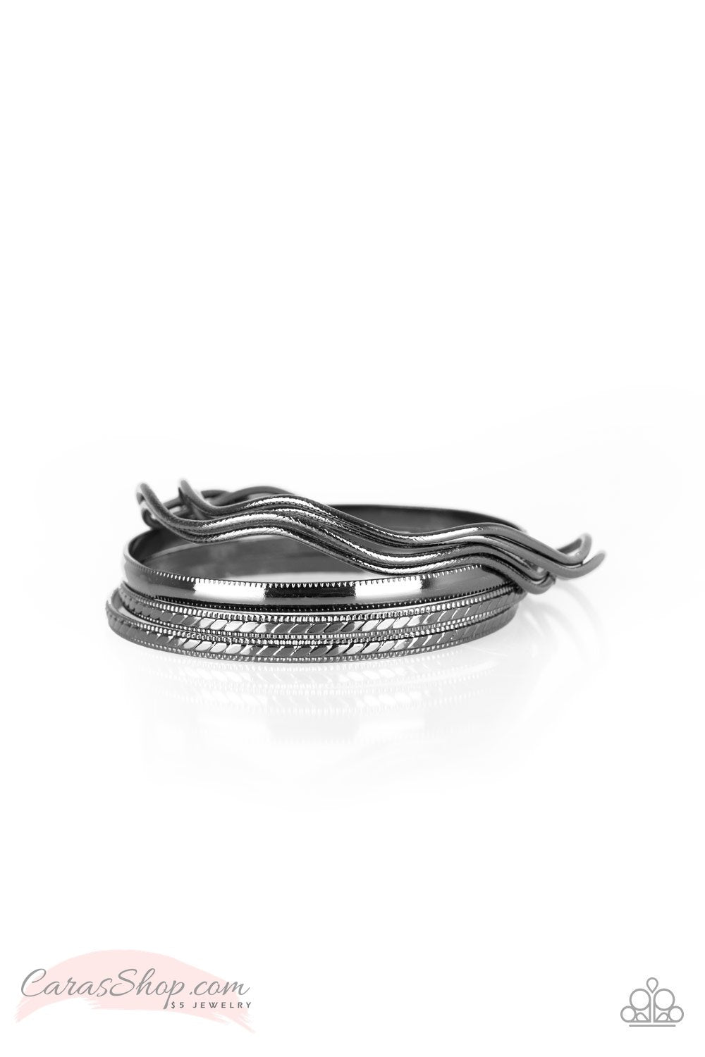 Zesty Zimbabwe Gunmetal Bangle Bracelet Set - Paparazzi Accessories-CarasShop.com - $5 Jewelry by Cara Jewels