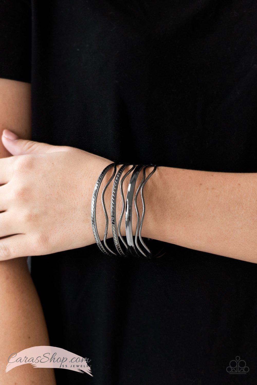 Zesty Zimbabwe Gunmetal Bangle Bracelet Set - Paparazzi Accessories-CarasShop.com - $5 Jewelry by Cara Jewels